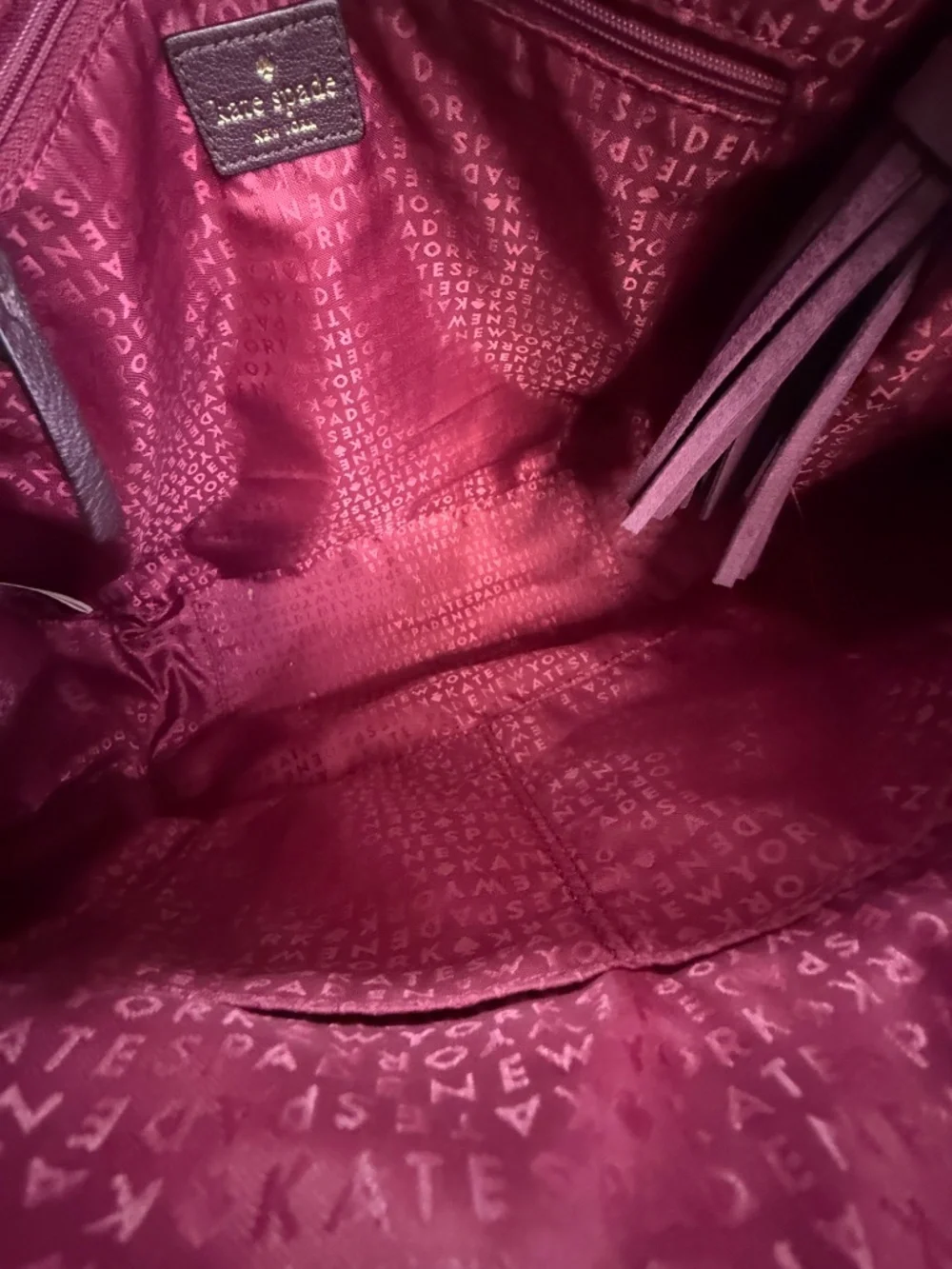 KATE SPADE RICH DARK BURGUNDY SUEDE LEATHER LARGE TASSEL BAG!